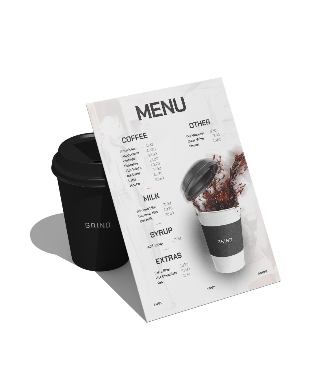 Grind menu and cup
